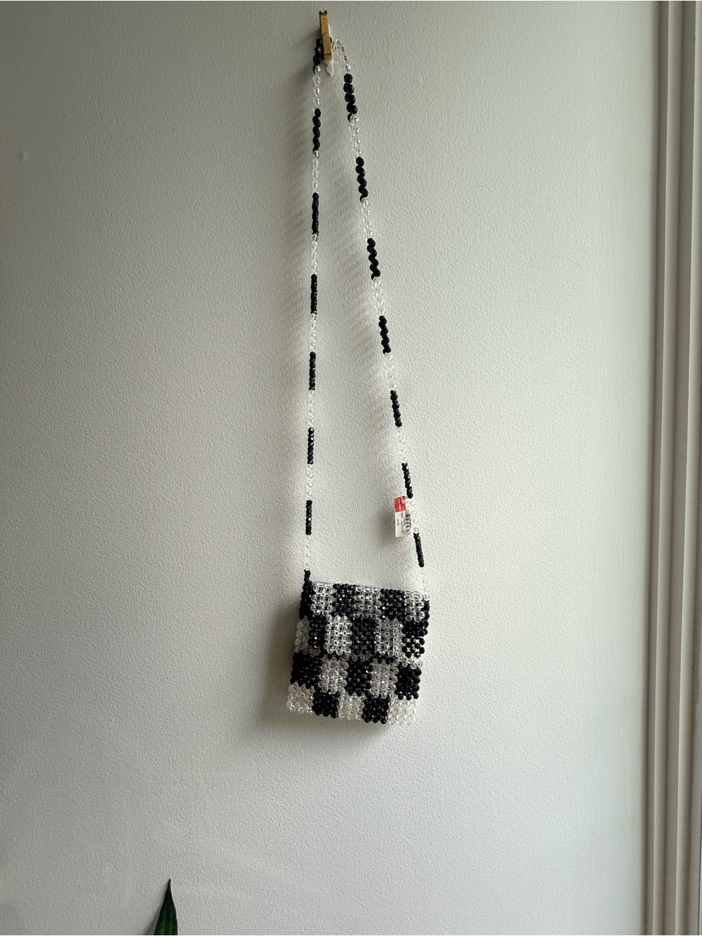 Cost Plus World Market Black & White Beaded Checker Crossbody